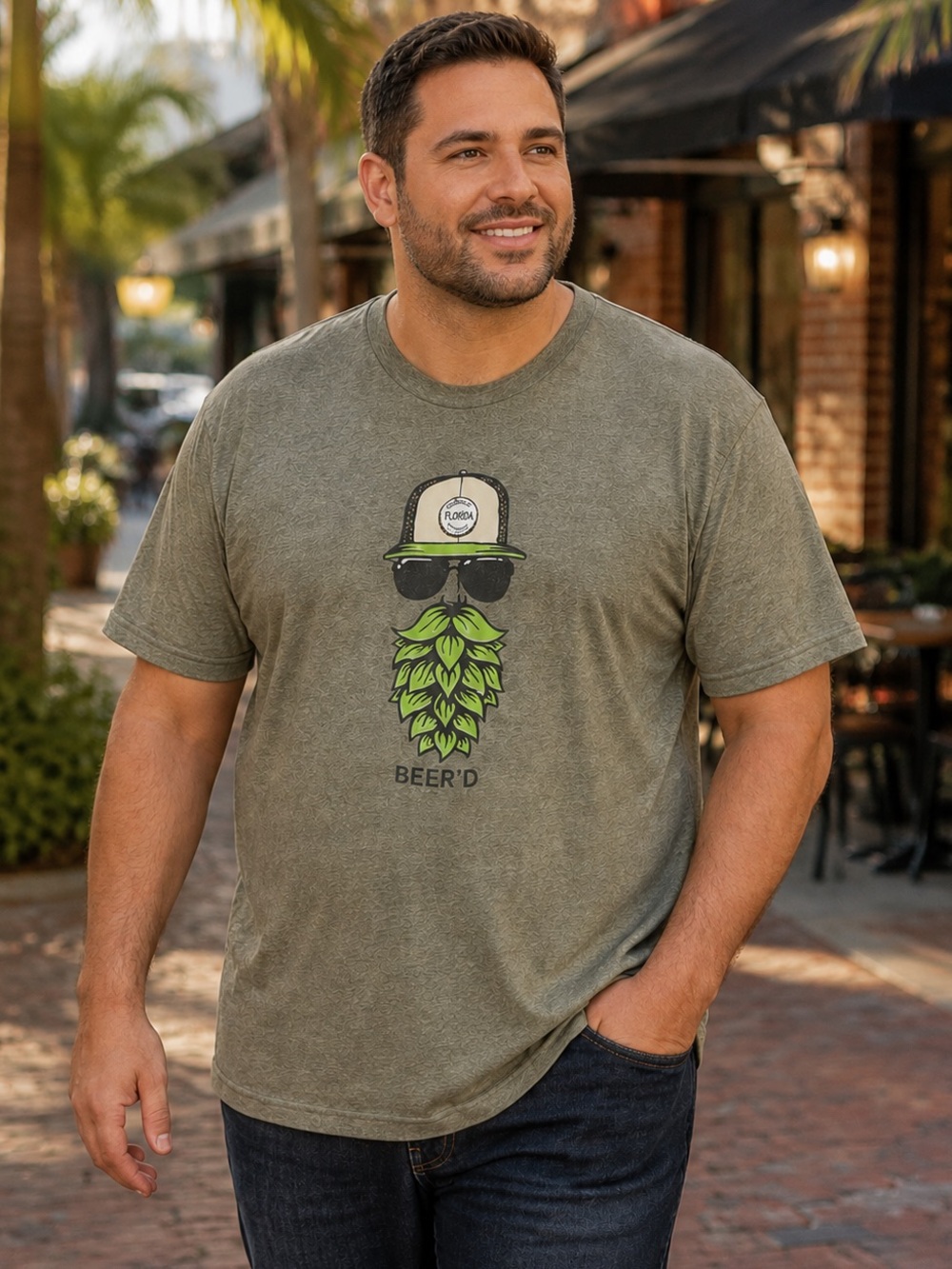 The Duck Company Beer’d Florida Men’s Size 2XL Olive Green Graphic T-Shirt GUC